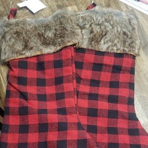 Plaid faux fur stockings